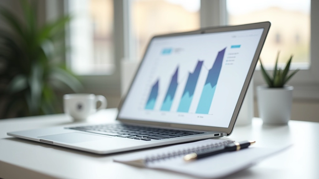 Graphique d'investissement affichant des données de croissance financière sur un écran moderne, bureau lumineux