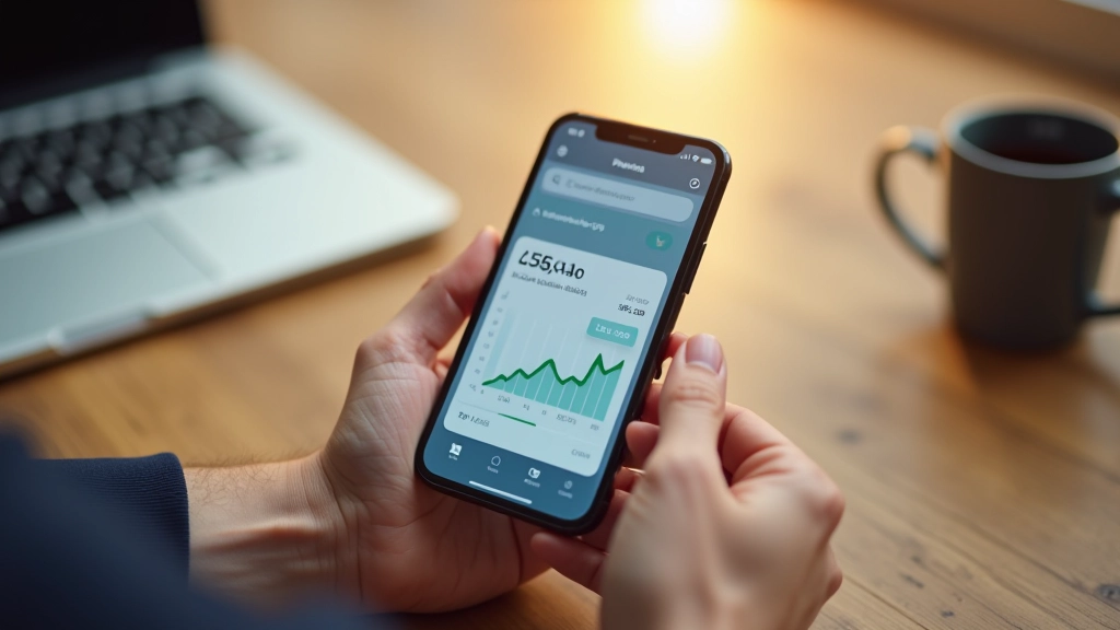 Smartphone affichant une application bancaire avec portefeuille numérique coloré et intuitive