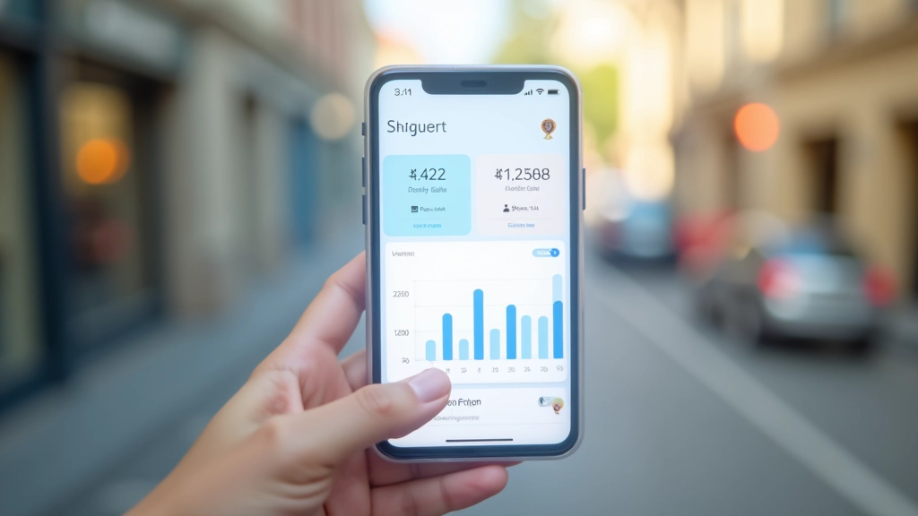 Écran de smartphone montrant un tableau de bord d'application bancaire avec graphiques de dépenses et solde du compte en temps réel