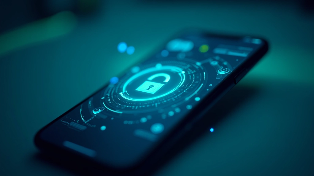 Gros plan sur un cadenas numérique ou symbole de sécurité sur un écran de smartphone, représentant la protection des données bancaires
